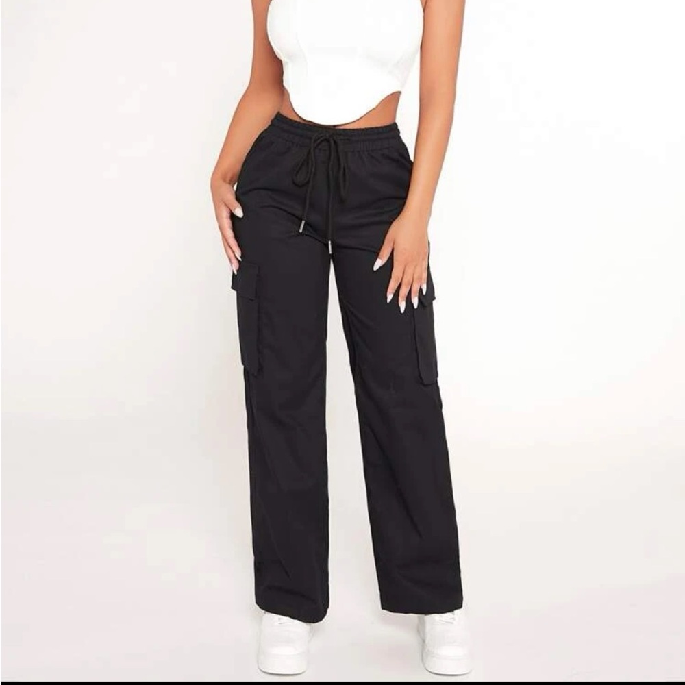 PETITE Flap Pocket Drawstring Waist Cargo Pants